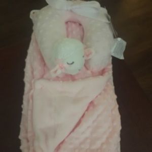Plush baby blanket with lamb neck pillow